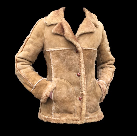 Women's Sheepskin Sherpa Coat by Californian Genuine 100% Shearling Wool /  Suede Leather Vintage 1970s Winter Jacket Women's Size 8 