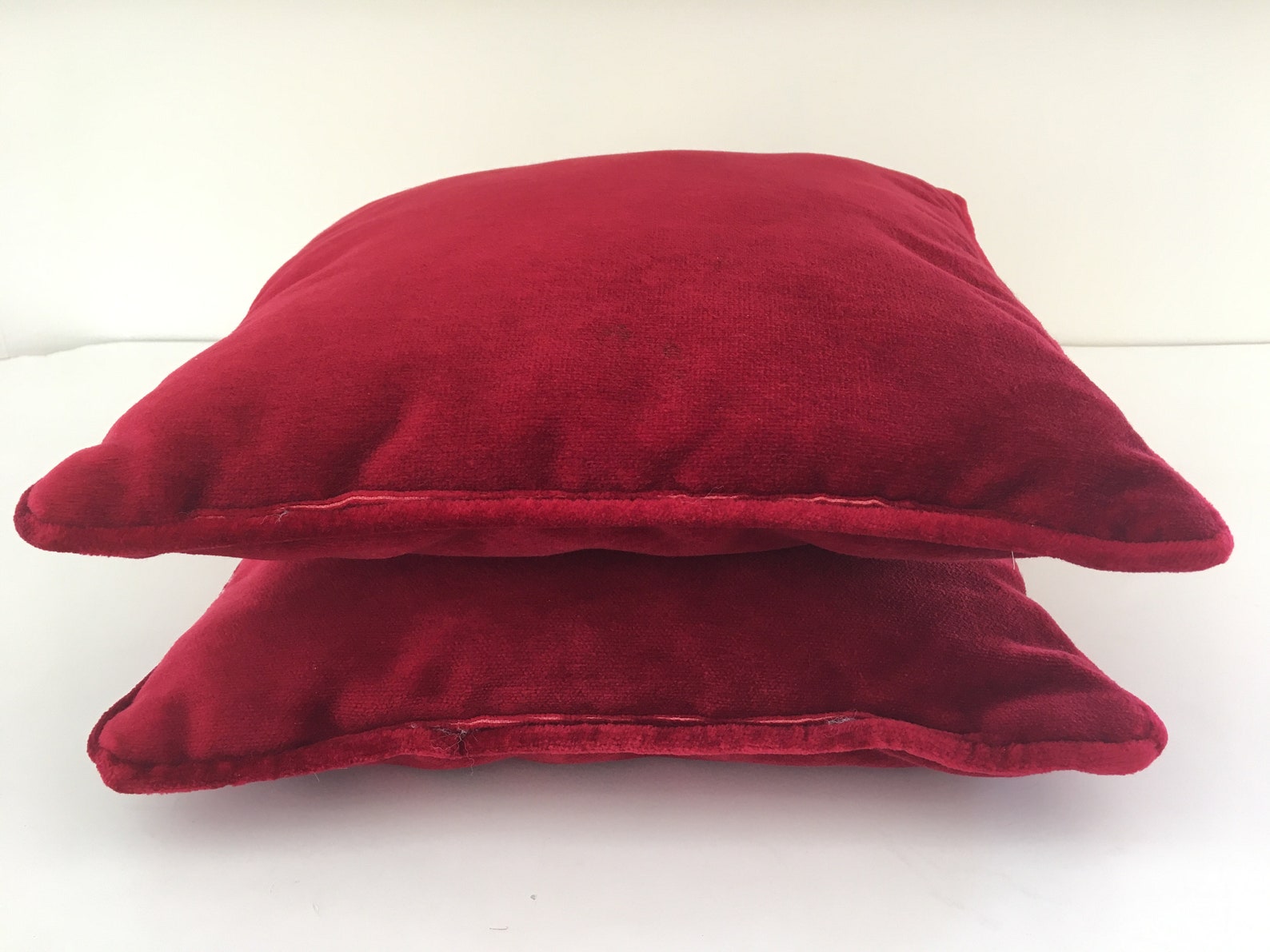 Vintage Pair of Red Velvet Pillows Matching Set of 2 Mid Etsy