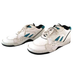 Vintage 90s Pro Tech Sneakers – Men&#39;s Size 11 – White, Teal Blue, & Black Cross Trainers – 1990s Skate / Streetwear – Basketball Style Shoes