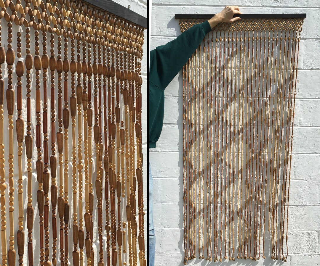 1970s Beaded Curtain Vintage Wood Door Beads Doorway / Etsy
