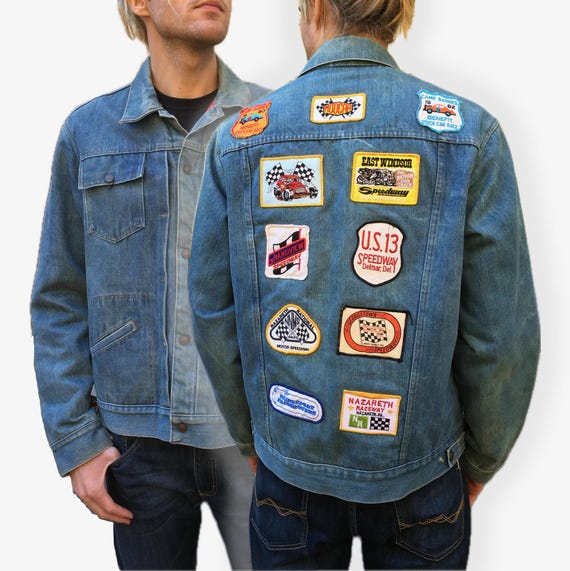 Vintage 70s Denim Jacket W/ Racing Patches – Customized Blue Jean