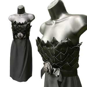 Vintage 80s 90s Victor Costa Black Cocktail Dress – Strapless Party Dress – Textured Satin Bodice – Formal Evening Gown – Women&#39;s Size 6 LBD