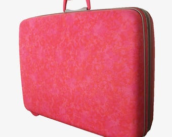 Vintage Pink Samsonite Suitcase – Silhouette – Large Size – Mod 1960s – MCM Marbled Hard Shell Luggage
