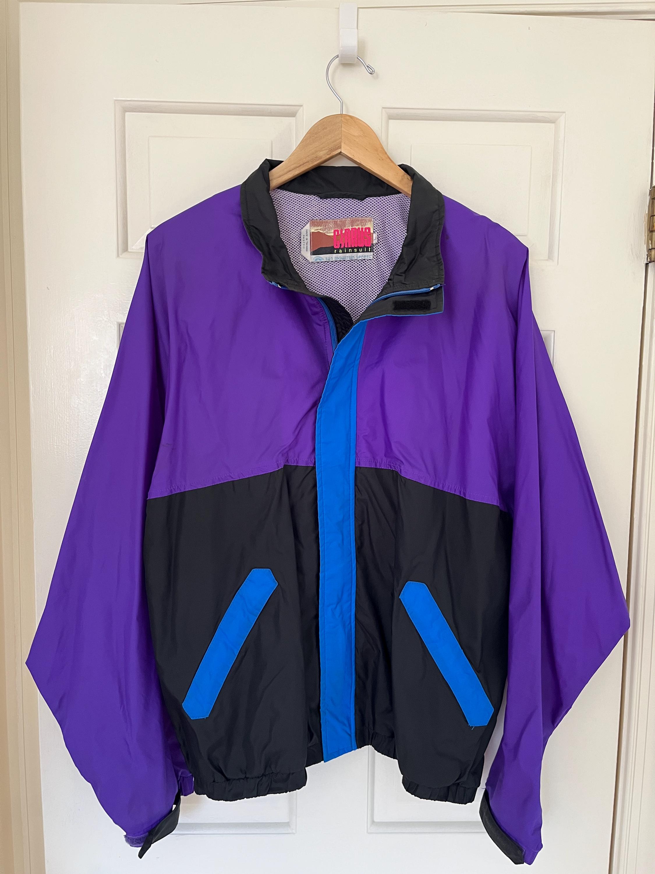 Vintage 80s 90s Nylon Track Jacket – Retro Purple, Black Color