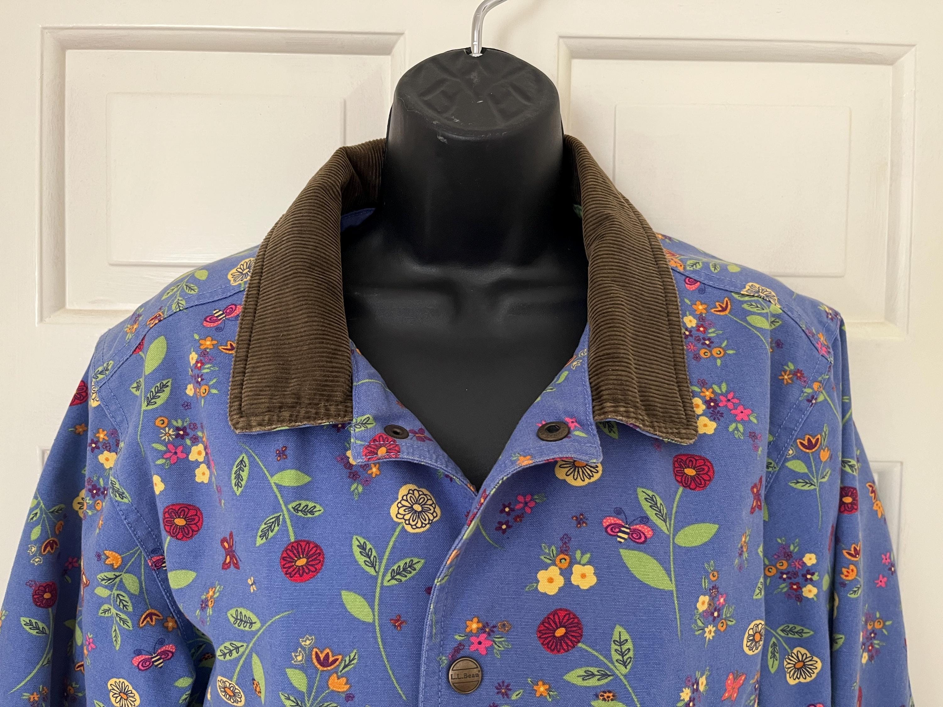 Vintage Barn Jacket by L.L. Bean - Blue W/ Floral Designs - Brown