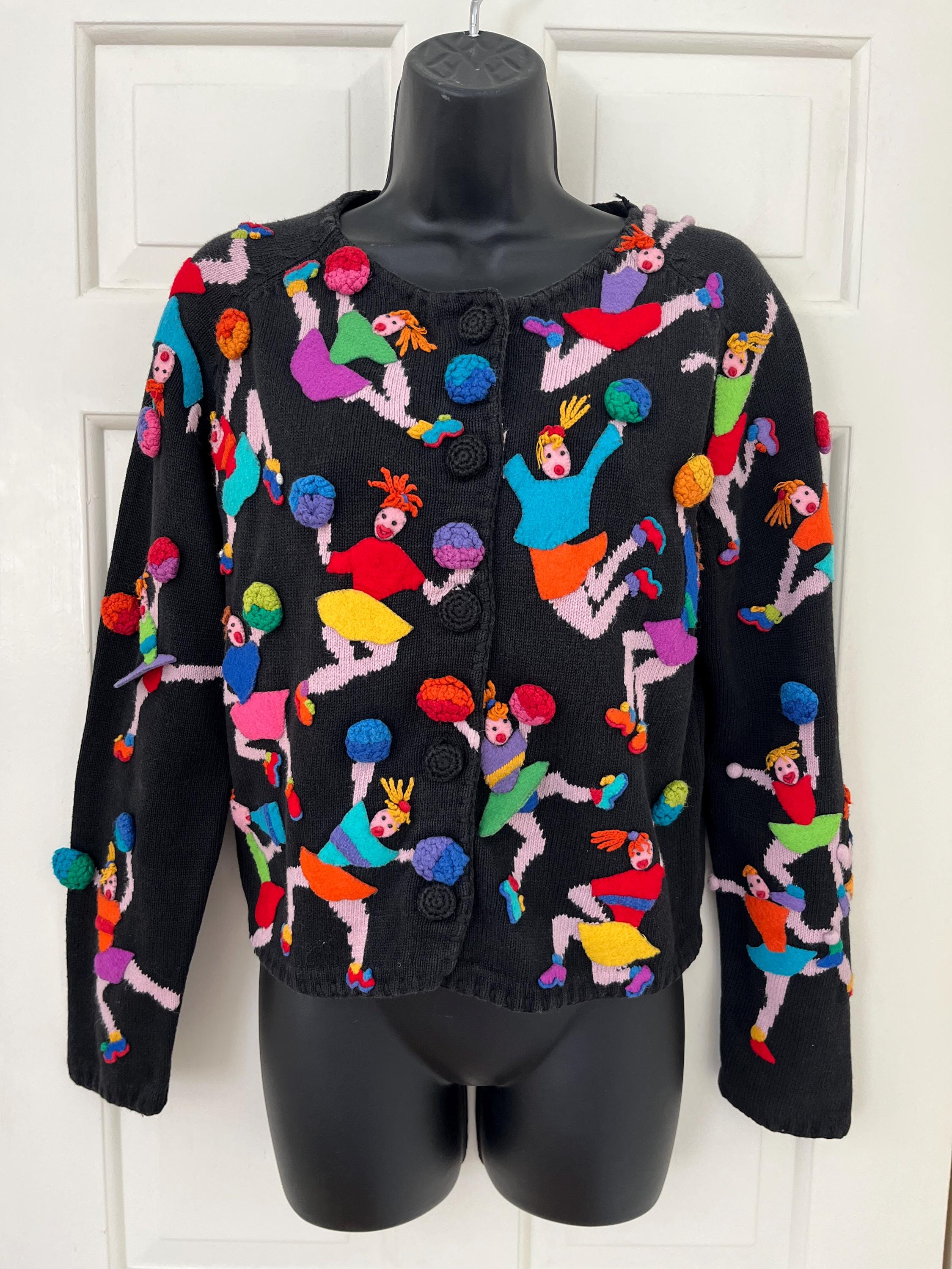 Vintage Michael Simon Cheerleading Pom Pom Cardigan Sweater-90s