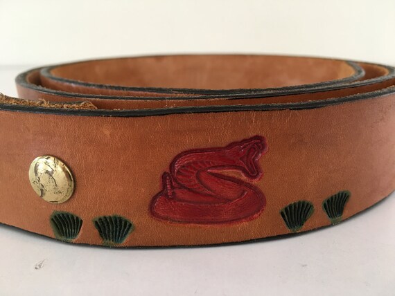 Vintage 1970s Hand Tooled Western Leather Belt Size 36 USA Made 1970s vintage TOOLED buckle belt WESTERN handcrafted 36  main image 2