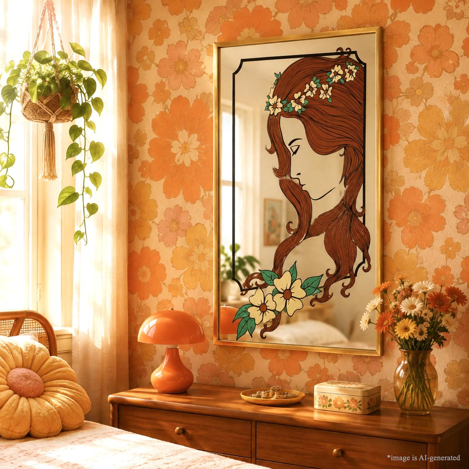 60's ヴィンテージ メタルフレーム　ミラー　鏡 Vintage 60s Wall Mirror Art - Etsy
