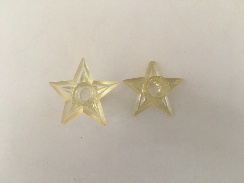 Starburst Crown Replacement Retro! Lot of 21 Vintage Christmas Light Covers Clear Colorful Transparent Plastic Bases Star Design