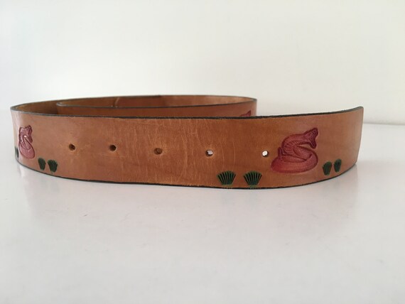 Vintage 1970s Hand Tooled Brown Leather Belt – Rattlesnake  display picture 2