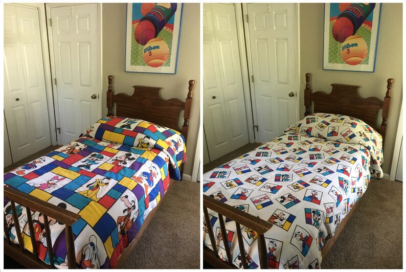 Vintage Disney Reversible Comforter Mickey Minnie Mouse 90 S Child Bedding Twin Size Colorful Blanket Bedspread 1990 Bedroom