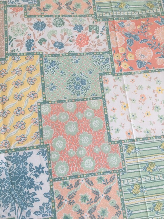 Vintage 1970s Patchwork Style Fitted Sheet Cannon Royal Etsy