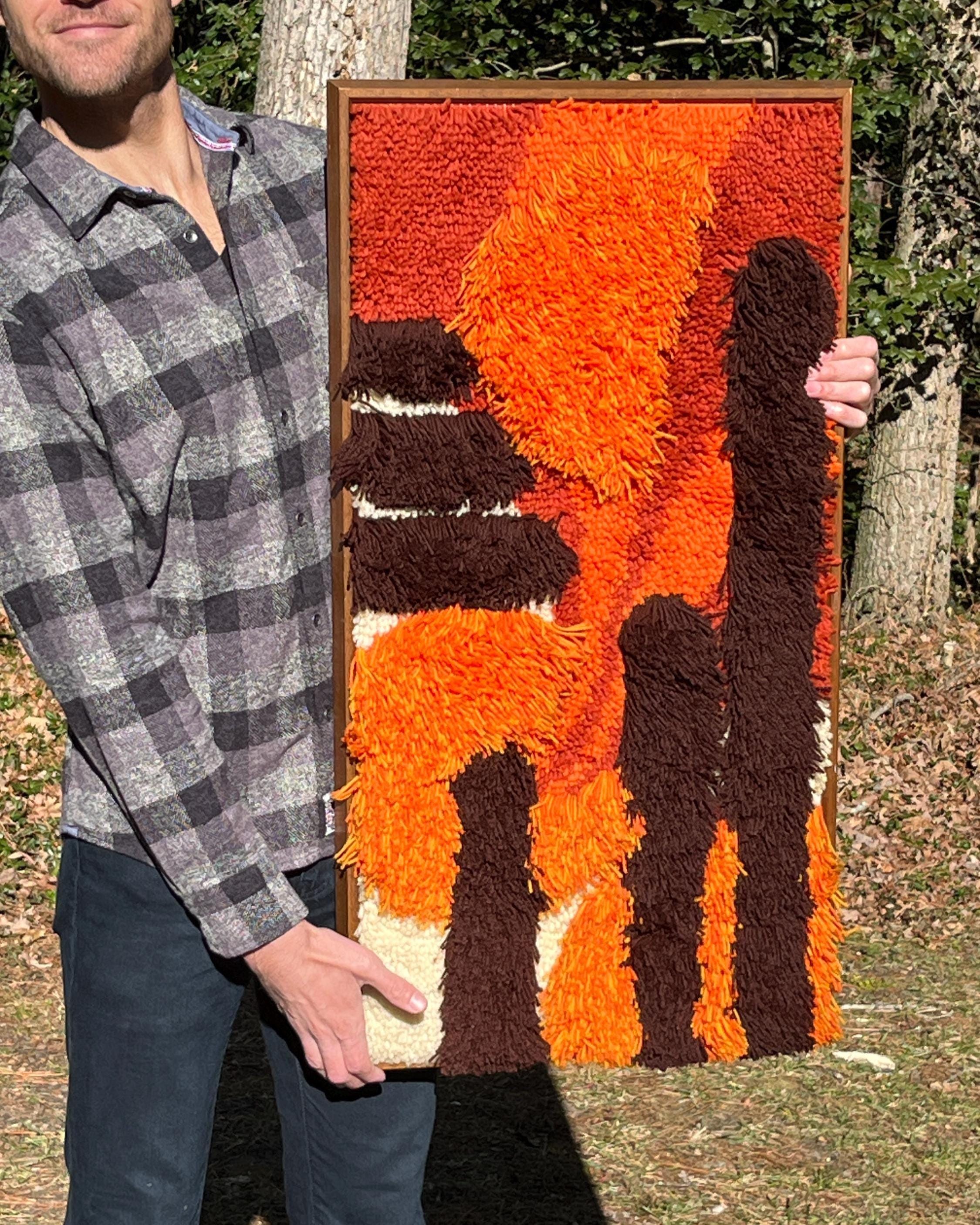 Large Vintage Latch Hook / Rya Rug Wall Hanging – Mid Century