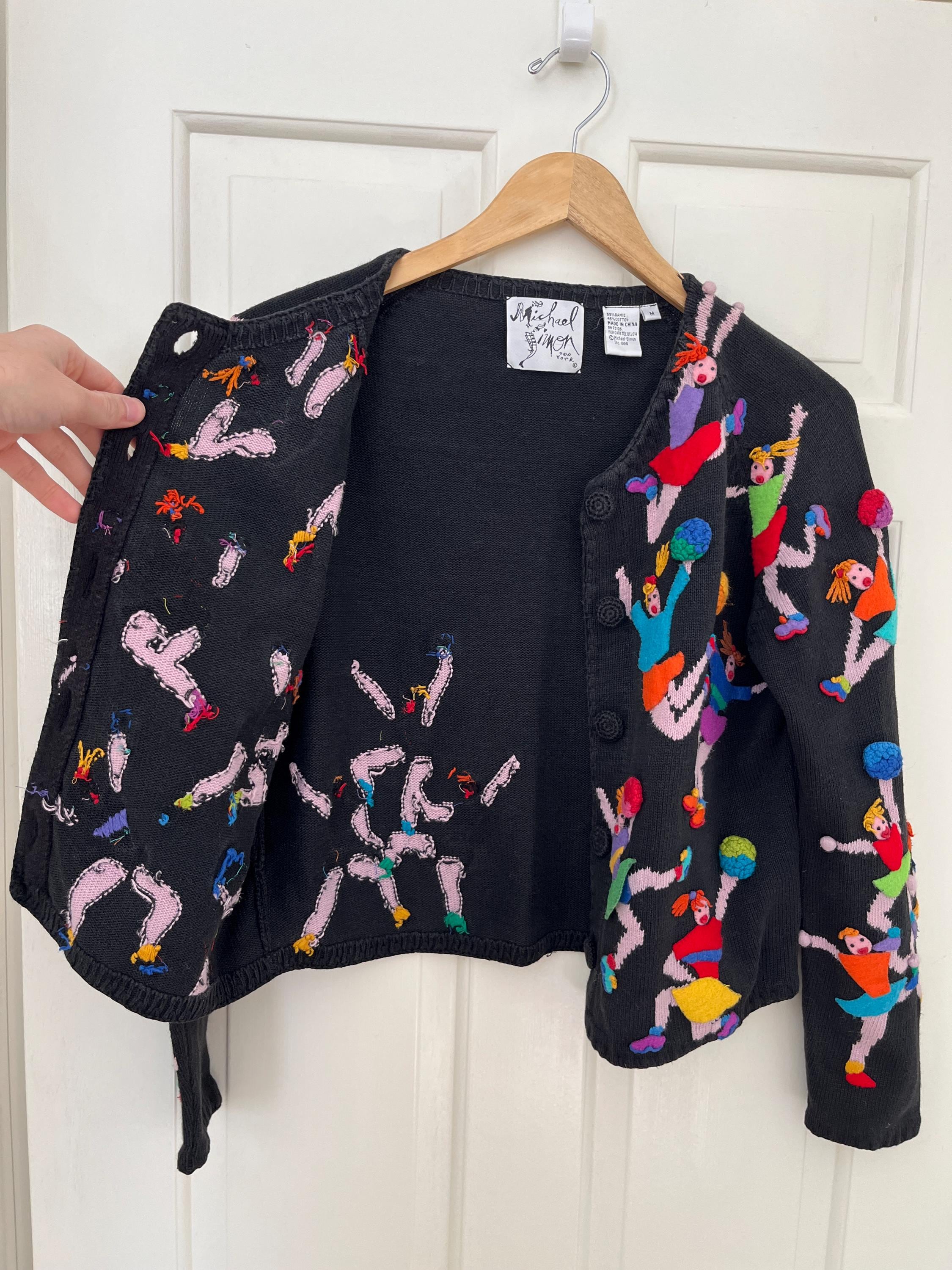 Vintage Michael Simon Cheerleading Pom Pom Cardigan Sweater-90s