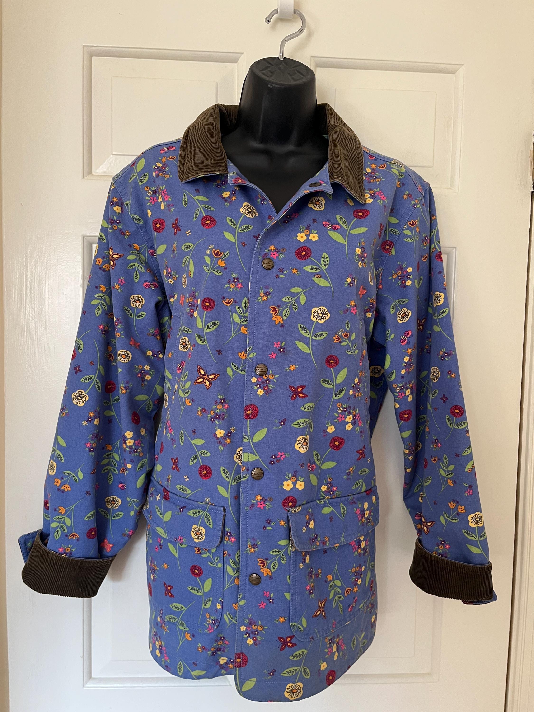Vintage Barn Jacket by L.L. Bean - Blue W/ Floral Designs - Brown