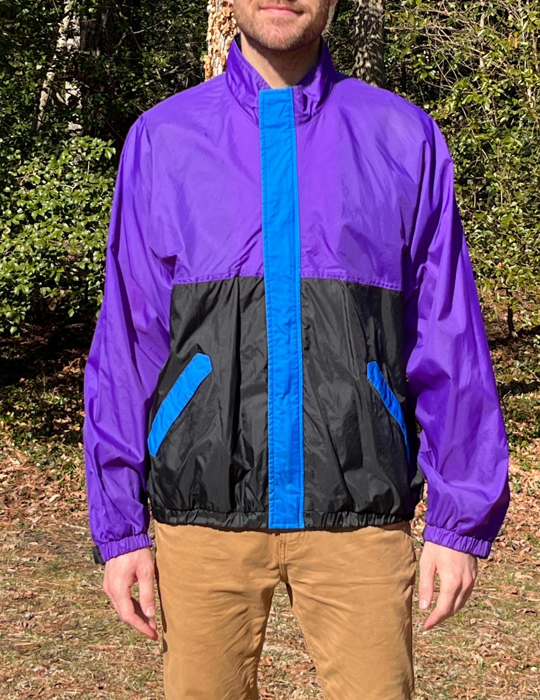 Vintage 80s 90s Nylon Track Jacket – Retro Purple, Black Color