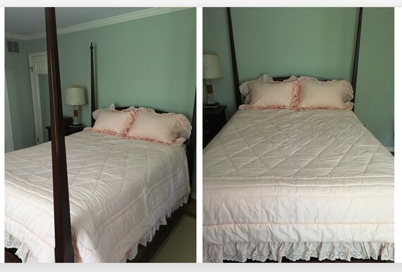 Vintage Peach Lace Complete Bedding Set Full Queen Size Etsy