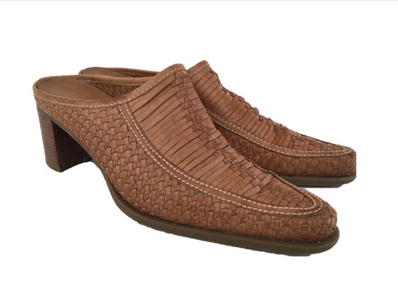 woven leather clogs