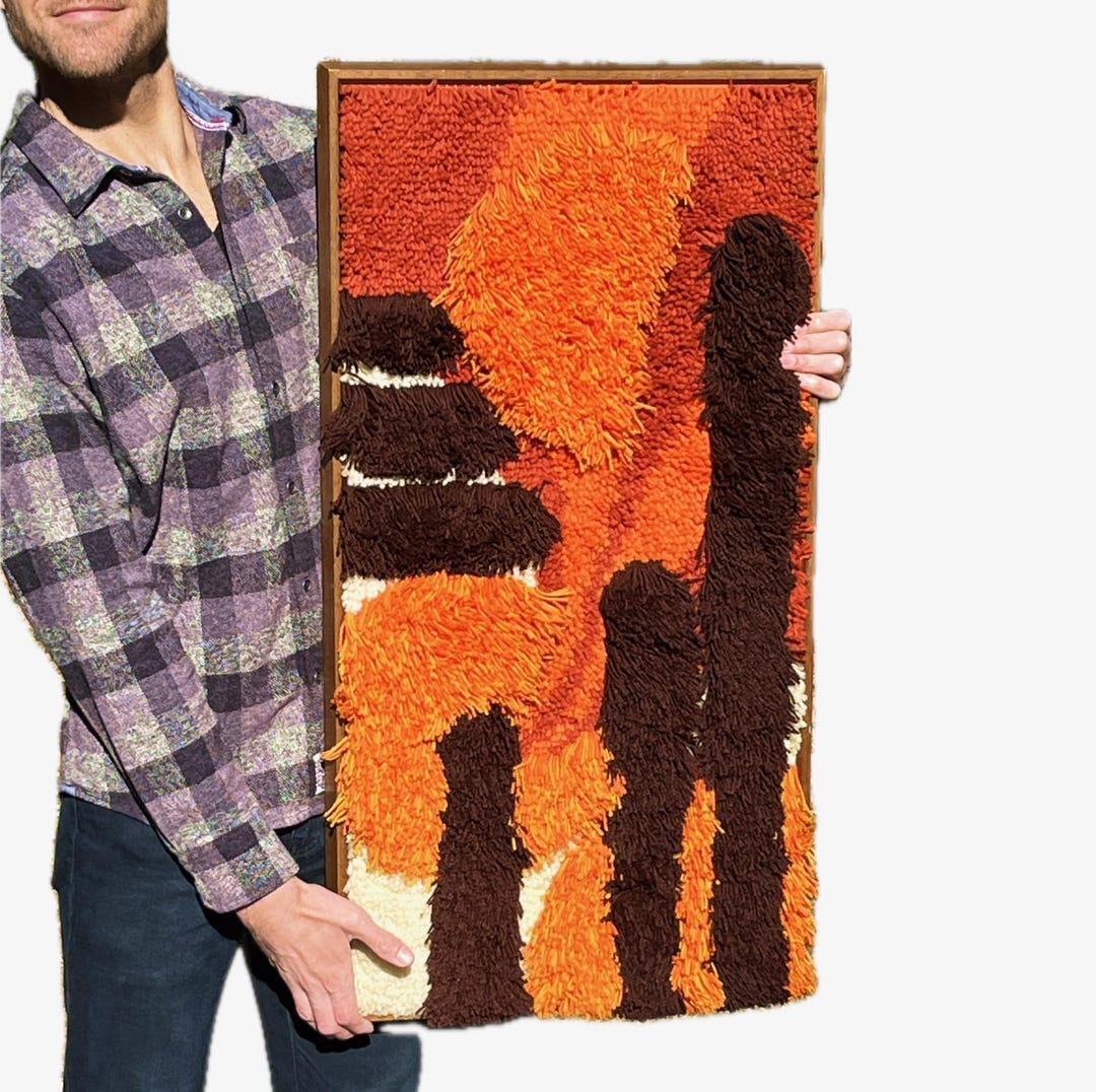 ヴィンテージ 油絵 アート hooked vintage RRL ラルフローレン Large Vintage Latch Hook / Rya Rug Wall Hanging – Mid Century