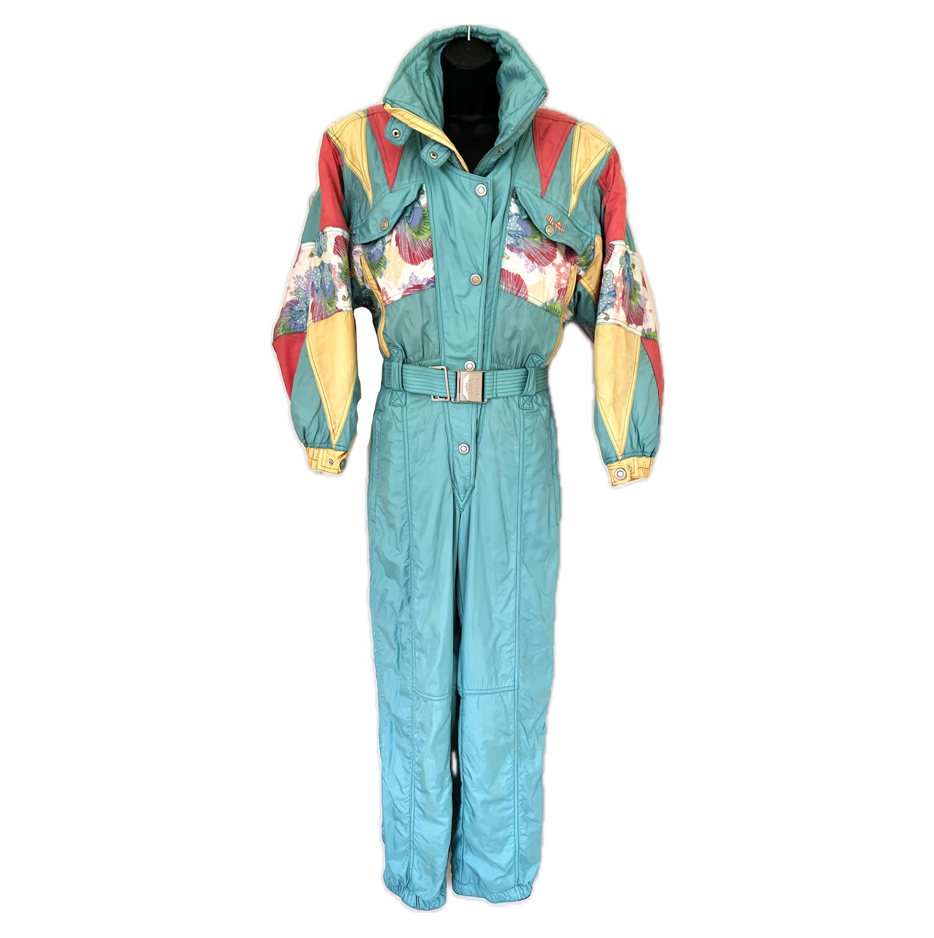 Vintage 1980s Ski Suit by Ellesse - Teal / Pink Color Block