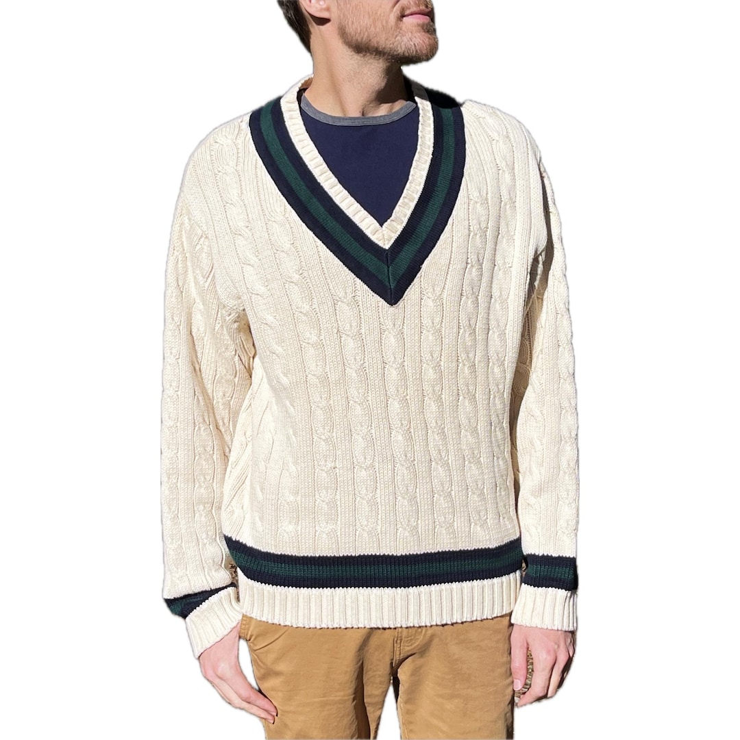 Vintage Brooks Brothers Cable Knit Tennis Sweater - Preppy V-neck