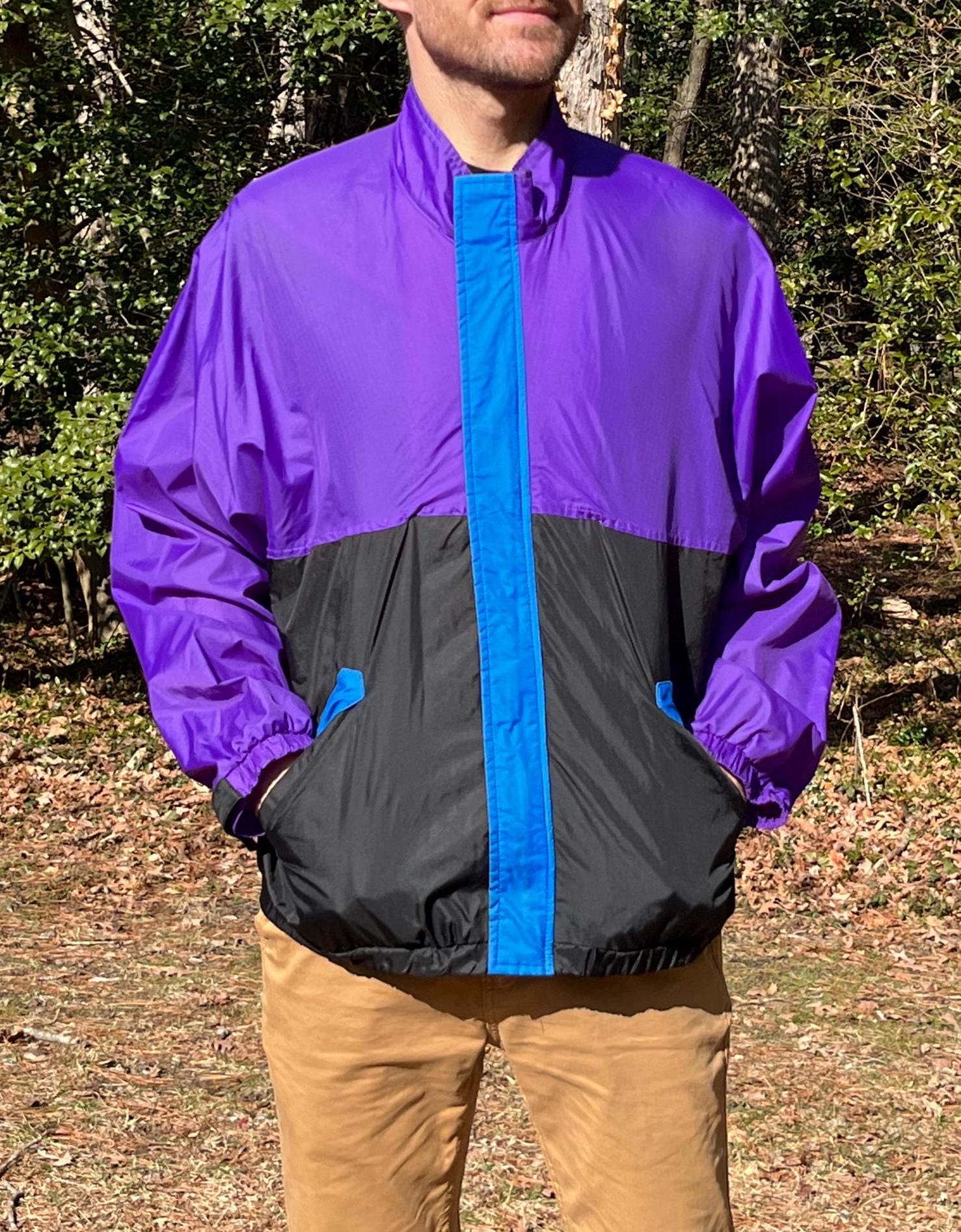Vintage 80s 90s Nylon Track Jacket – Retro Purple, Black Color