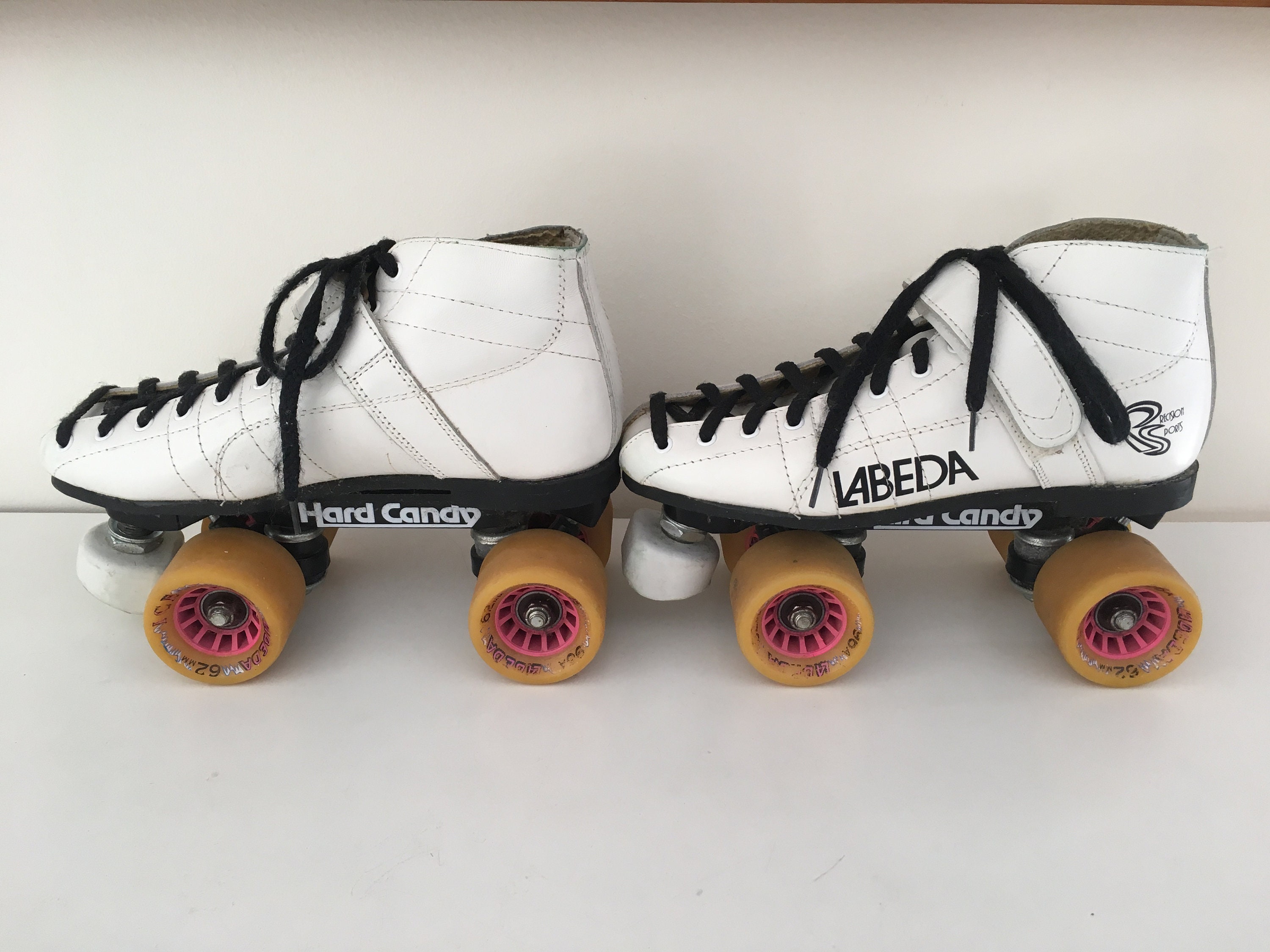 Vintage 1980s Precision Sports & Labeda hard Candy Roller Skates Genuine White Leather Boot 80s
