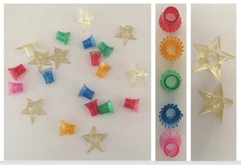 Starburst Crown Replacement Retro! Lot of 21 Vintage Christmas Light Covers Clear Colorful Transparent Plastic Bases Star Design