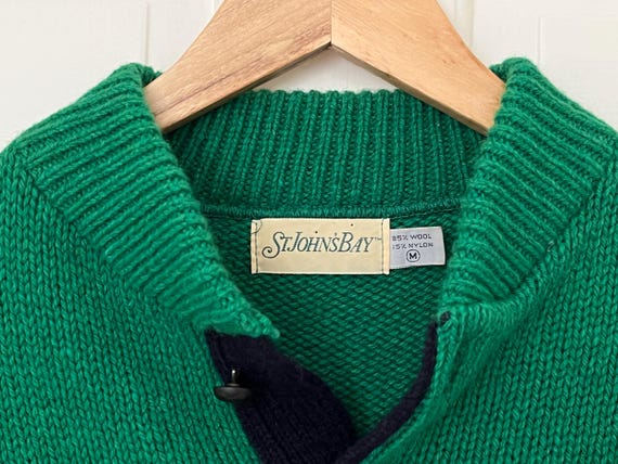 Vintage Striped Wool Sweater – Henley Collar Pullover – Green