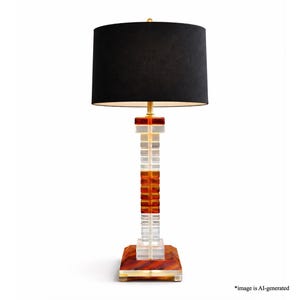 Vintage 1970s Lucite Table Lamp – Stacked Clear & Tortoiseshell Acrylic – 70s MCM / Art Deco Lighting