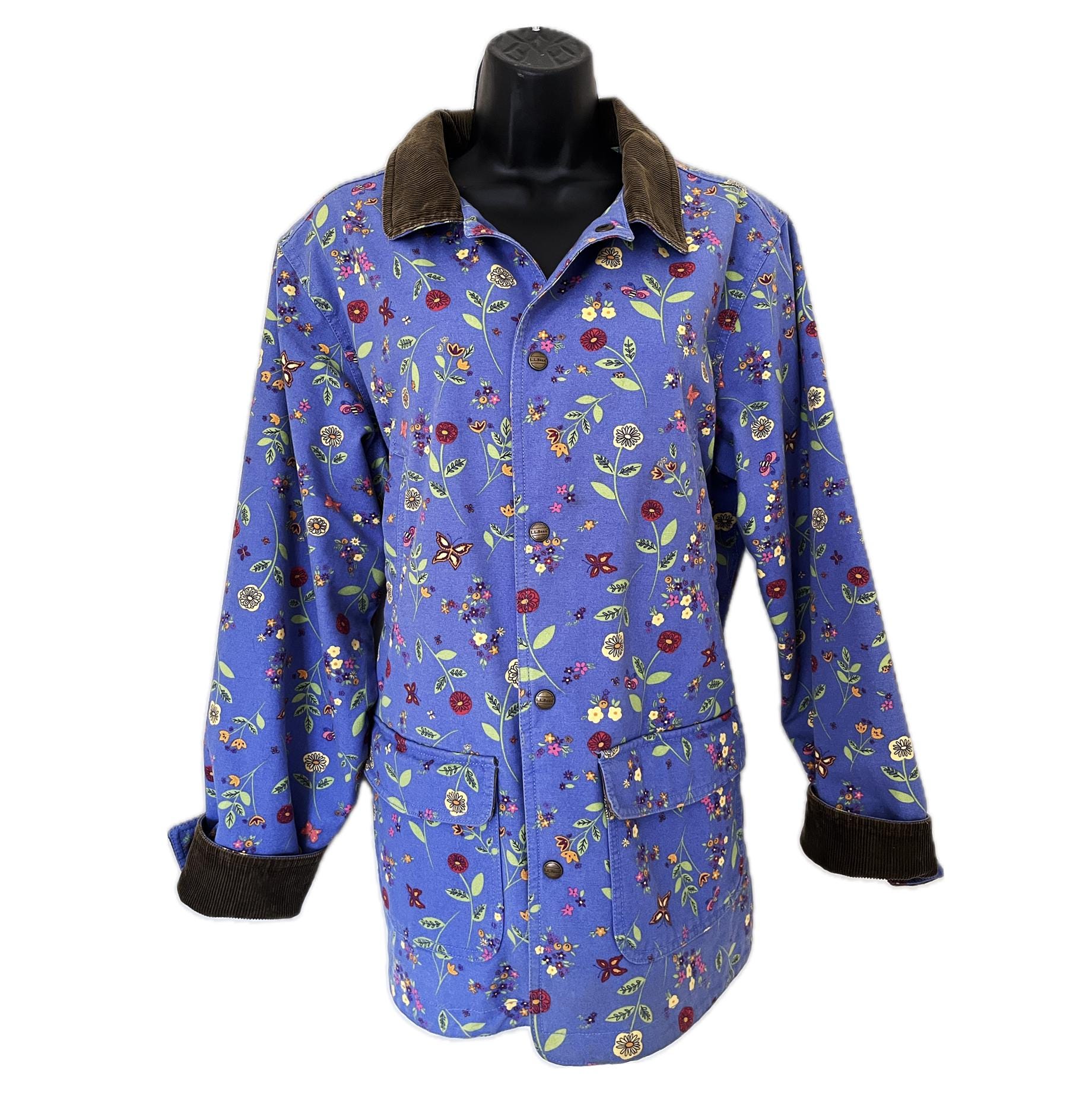 Vintage Barn Jacket by L.L. Bean - Blue W/ Floral Designs - Brown