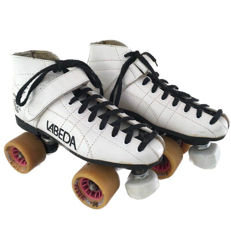 Vintage 1980s Precision Sports & Labeda hard Candy Roller Skates Genuine White Leather Boot 80s