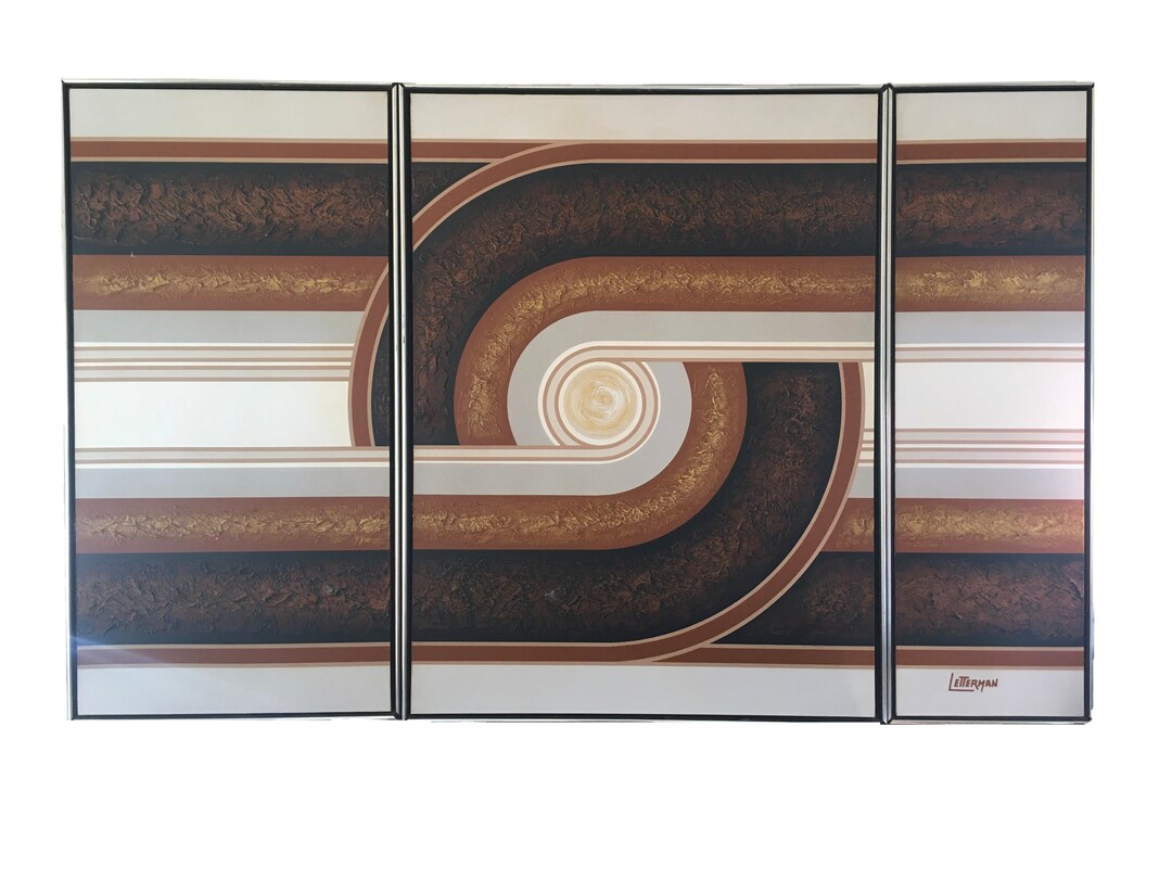 Large 3 Piece Letterman Triptych Painting Three Panel Serigraph Artwork