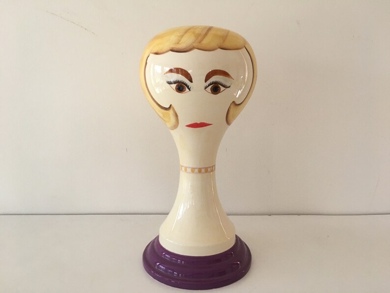 Vintage Stangl Pottery Hat / Wig Stand Ceramic Lady Mannequin Head Mid
