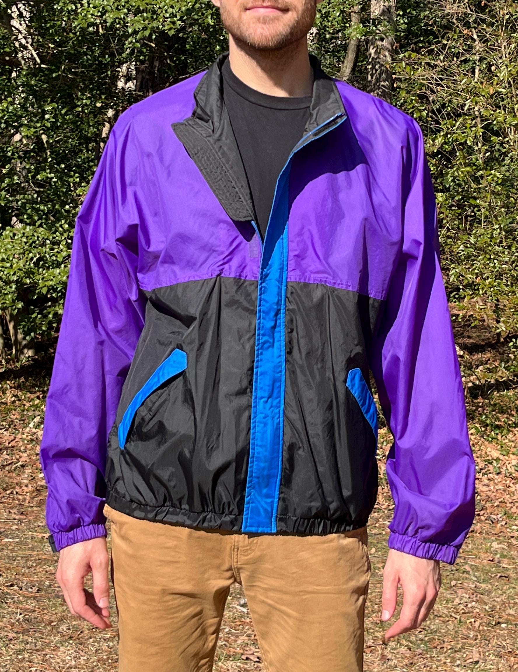 Vintage 80s 90s Nylon Track Jacket – Retro Purple, Black Color Vintage 80s 90s Nylon Track Jacket – Retro Purple, Black Color