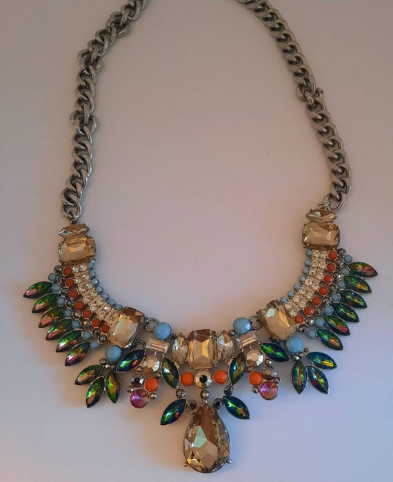 Multi-Colored Rhinestone Chunky Beaded Statement … - image 2