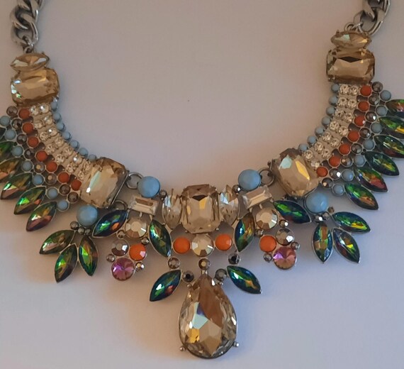 Multi-Colored Rhinestone Chunky Beaded Statement … - image 1
