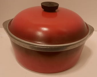 CLUB Red Aluminum vintage Dutch Oven Stock Pot Pan with Lid Retro Kitchen Cookware Ovenware