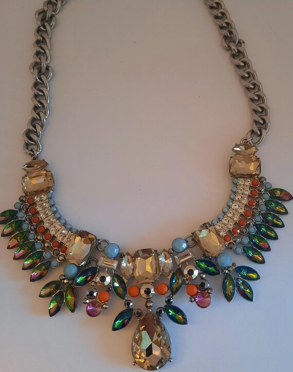 Multi-Colored Rhinestone Chunky Beaded Statement … - image 3