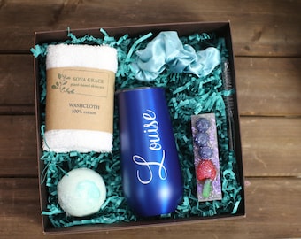 Personalized Wine tumbler gift box, SPA gift box,  Friendship gift box, Bridesmaid proposal gift box