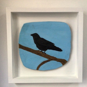 Handmade Crow Pottery Art Tile, Framed Poplar Wood, Cape Cod Scene