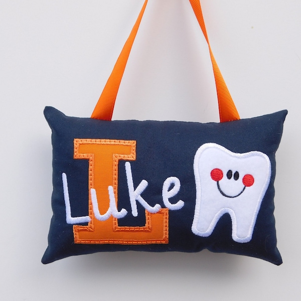 Navy and Orange Personalized Tooth Fairy Pillow