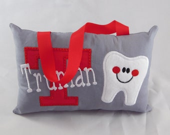Gray and Red Tooth Fairy Pillow personalized