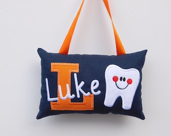 Navy and Orange Personalized Tooth Fairy Pillow