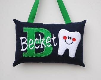 Navy and Green  Personalized Tooth Fairy Pillow