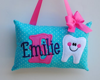 Light Turquoise and Pink Personalized Tooth Pillow