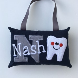 Navy and gray Personalized Tooth Fairy Pillow