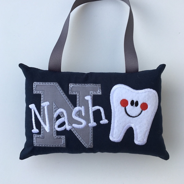 Navy and gray Personalized Tooth Fairy Pillow