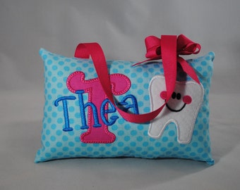 Light Teal Pink Girls Personalized Tooth PIllow