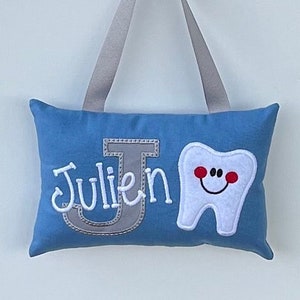 Blue and gray Personalized Tooth Fairy Pillow